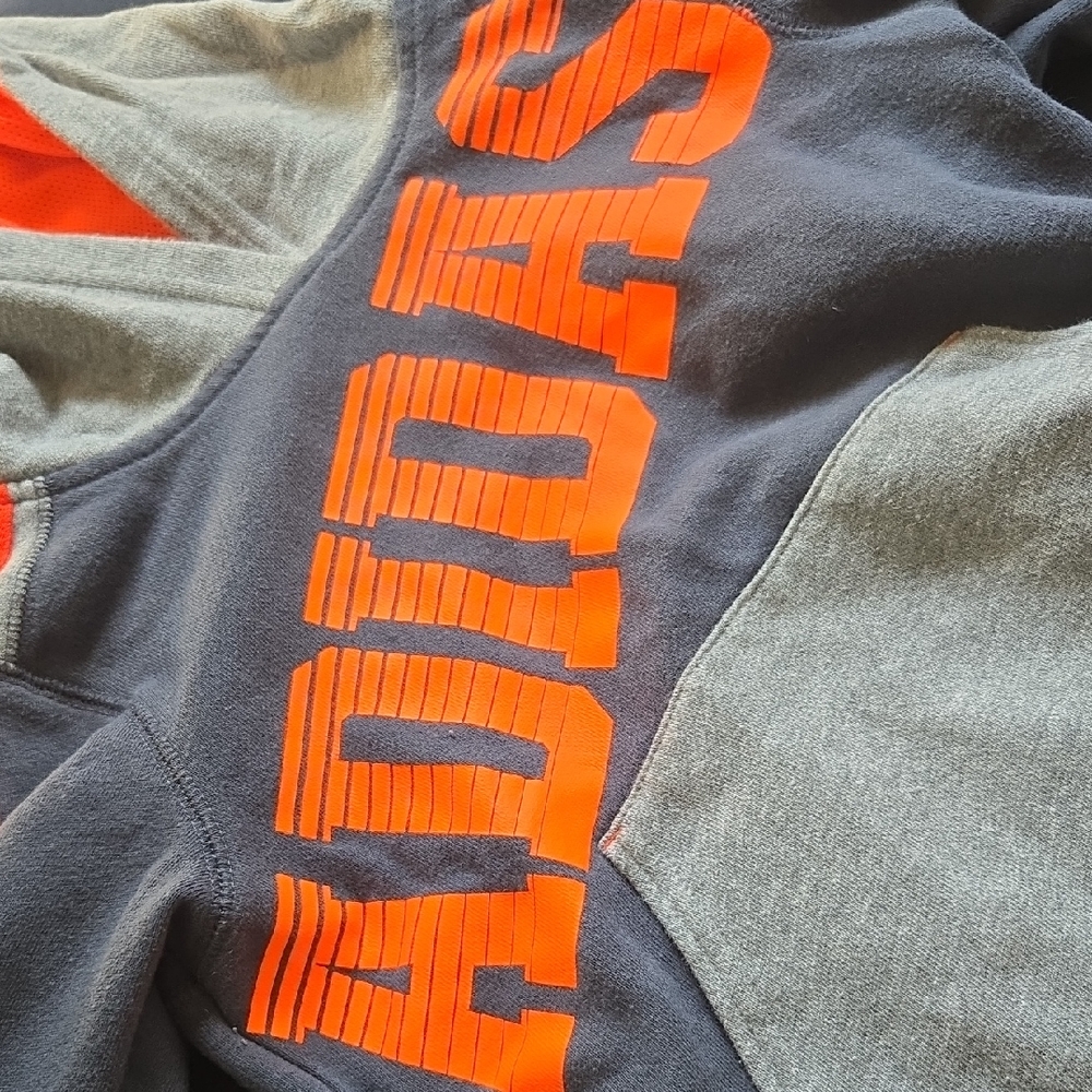 adidas Kids Navy & Gray Hoodie with Orange Logo